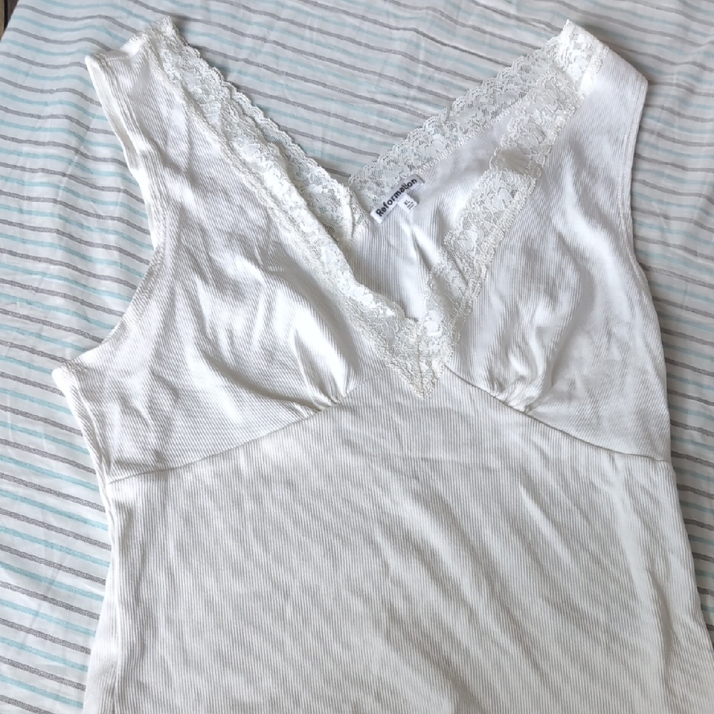 Reformation Ivory Lace Detail Tank
